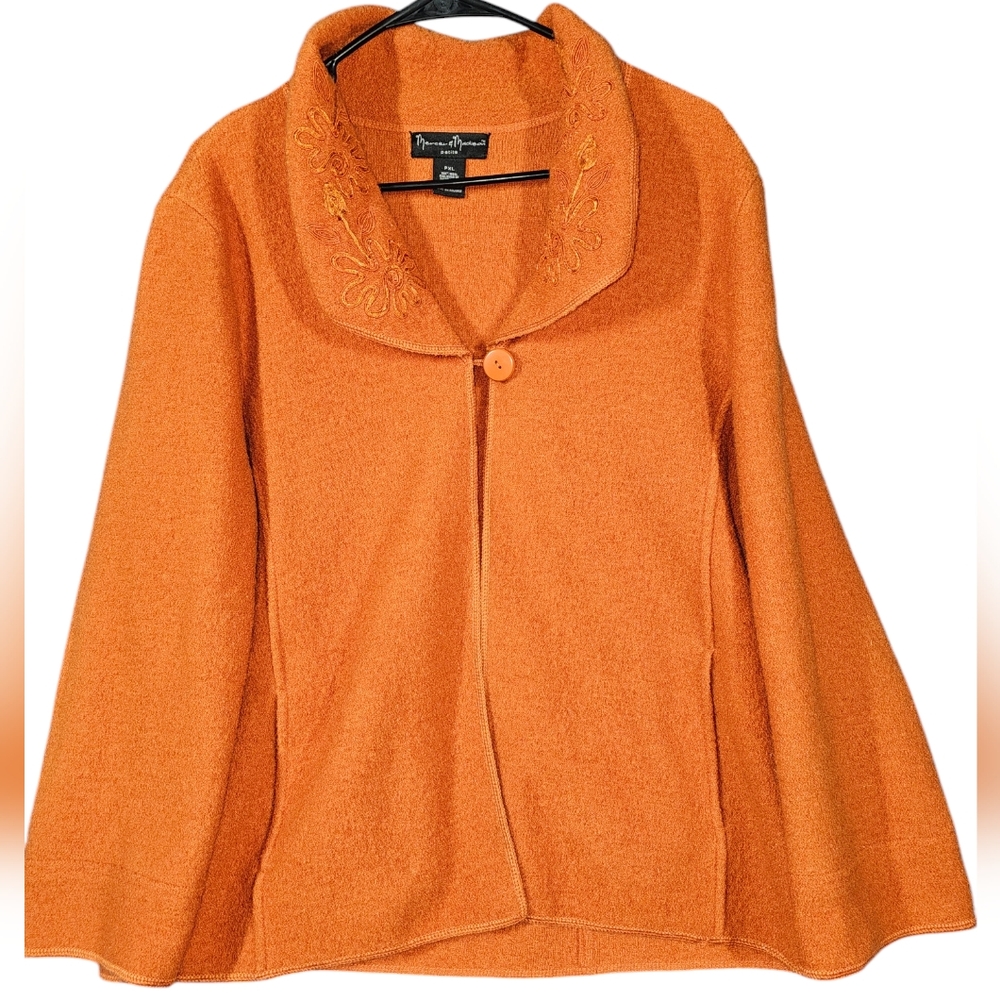 Mercer & Madison Women’s 100% Wool Orange‎ crop Sweater Size PXL Flower Stitch